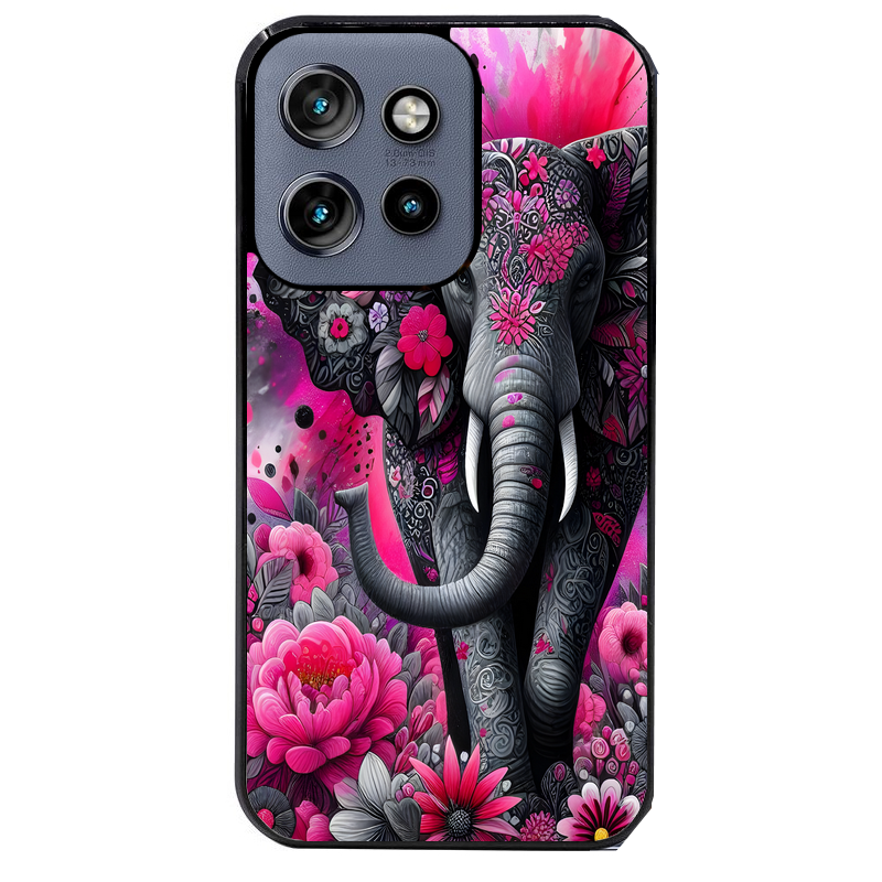 Coque noire taperso pour Moto Edge 60 et Neo Fusion Pro avec motif elephant et fleurs protection antichoc personnalisée