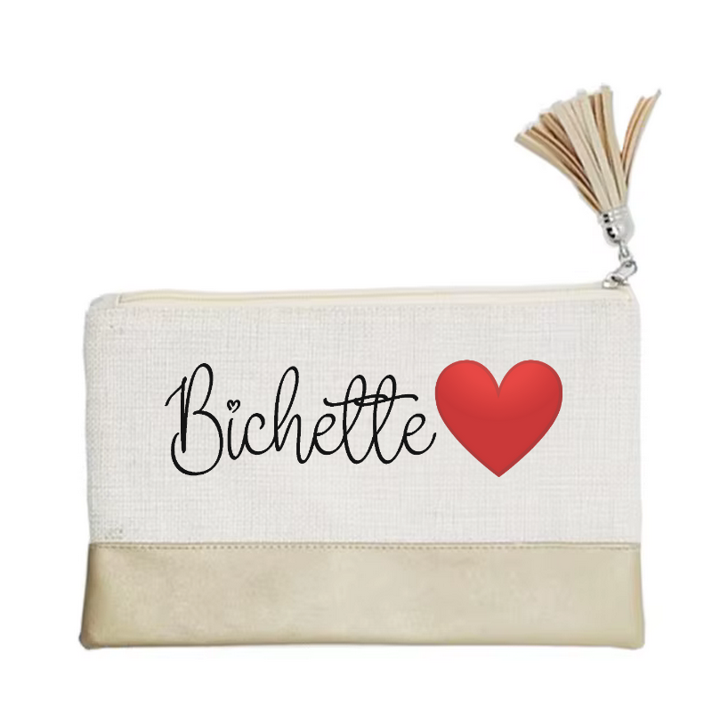 Pochette motif bichette et cœur en toile et simili cuir