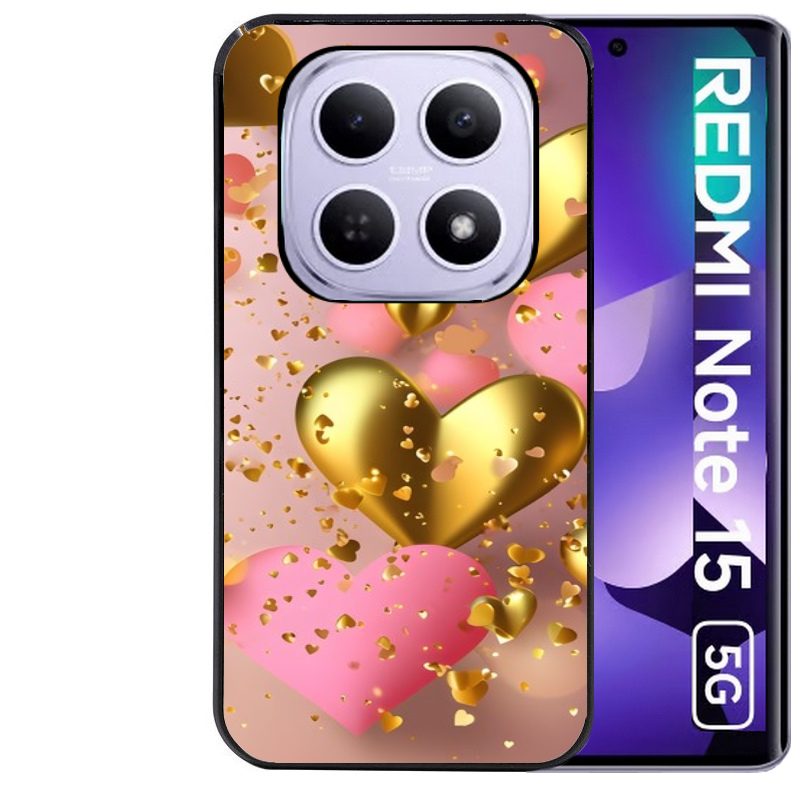 Coque noire taperso pour Redmi Note 15 et PRO PLUS 4G 5G avec motif coeur rose protection antichoc personnalisée