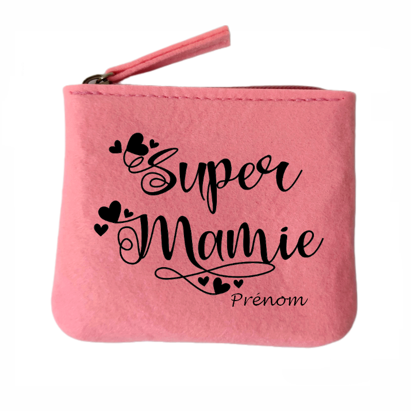 Porte monnaie personnalisé super mamie en feutrine en feutrine
