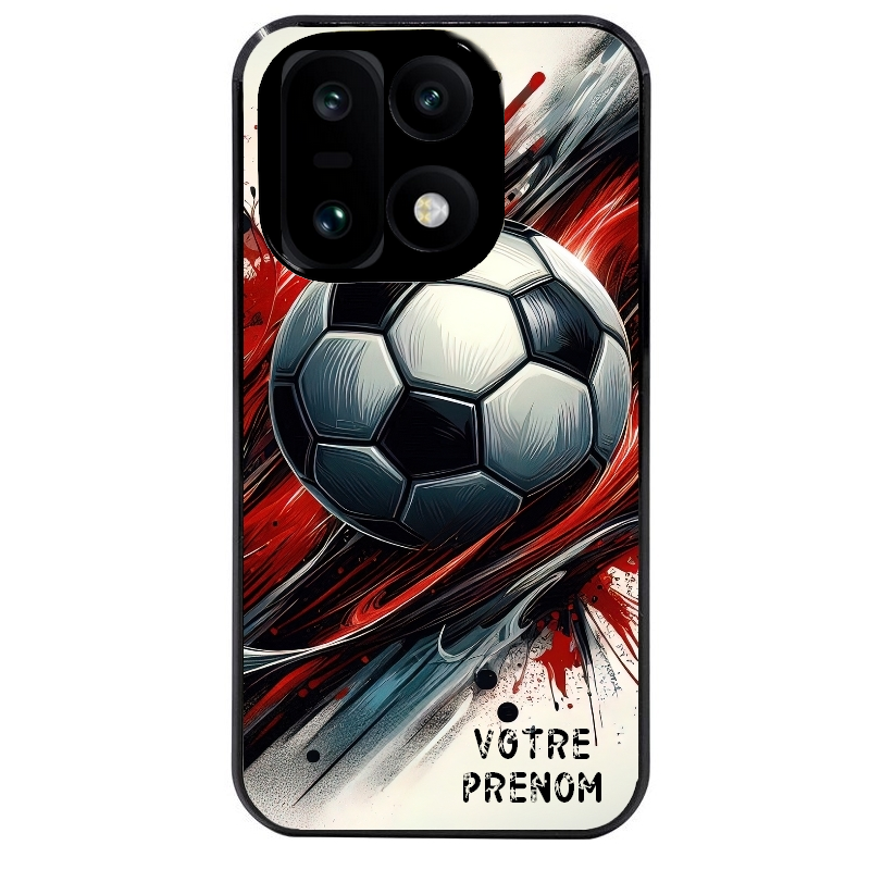 Coque noire taperso pour OnePlus 15 avec motif ballon foot avec prenom protection antichoc personnalisée