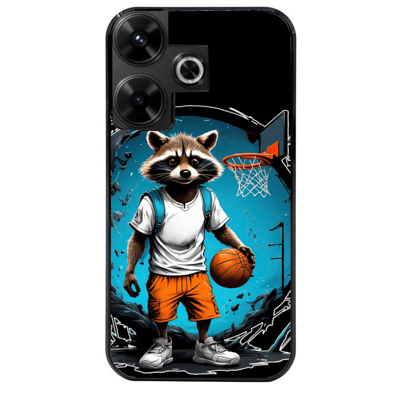 Coque noire taperso pour POCO M6 4G avec motif basket racoon protection antichoc personnalisée