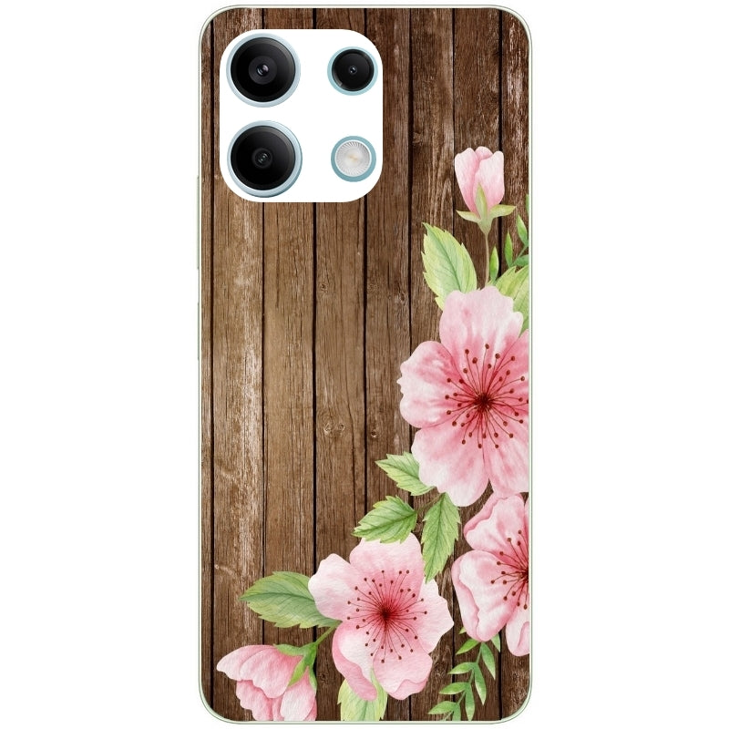 Coque taperso pour POCO M6 PRO 4G avec motif bois avec fleur rose protection antichoc personnalisée