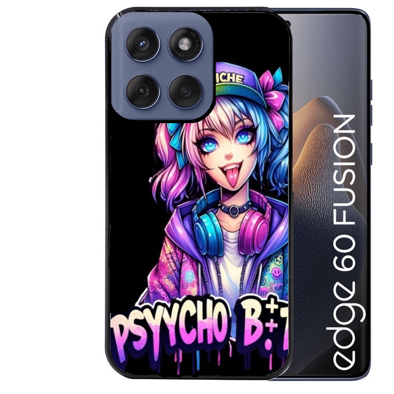 Coque noire taperso pour Moto Edge 60 et Neo Fusion Pro avec motif anime manga et psycho protection antichoc personnalisée