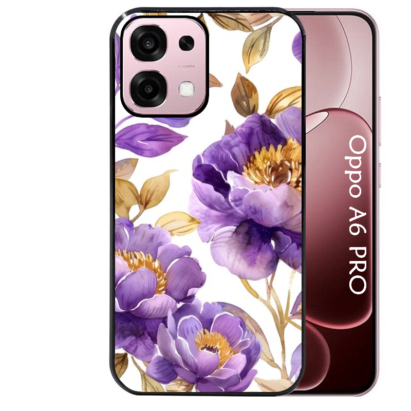 Coque noire taperso pour OPPO A6 PRO 4G et 5G avec motif fleur pivoine protection antichoc personnalisée