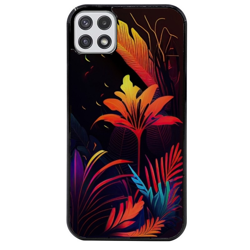 Coque noire taperso pour galaxy A22 A32 A52 A52S 4G 5G  avec motif tropical jaune protection antichoc personnalisée
