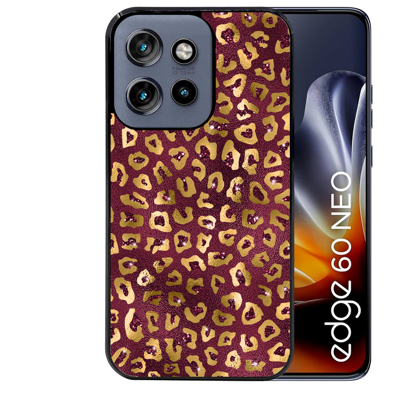 Coque noire taperso pour Moto Edge 60 et Neo Fusion Pro avec motif leopard grenat protection antichoc personnalisée