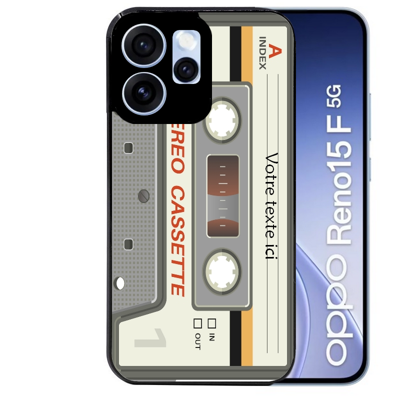 Coque noire taperso pour OPPO Reno 15 et F FS 5G avec motif cassette grise personnalisable protection antichoc personnalisée