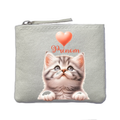 Porte monnaie personnalisé chat coeur ivoire en feutrine en feutrine ivoire