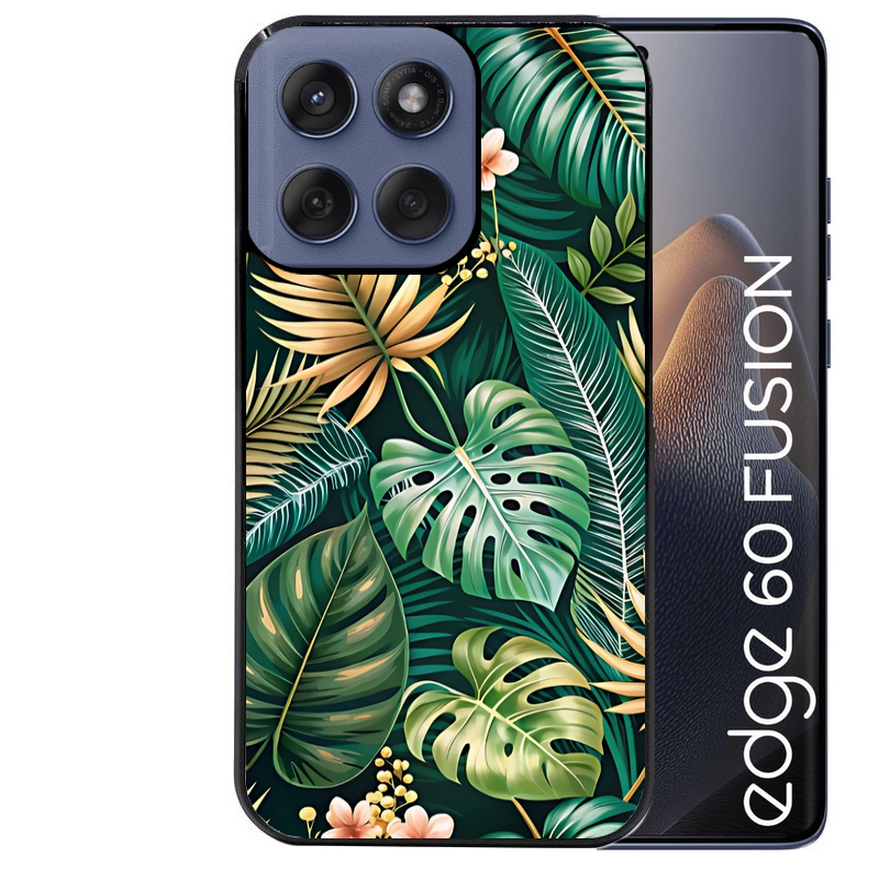 Coque noire taperso pour Moto Edge 60 et Neo Fusion Pro avec motif jungle dore protection antichoc personnalisée