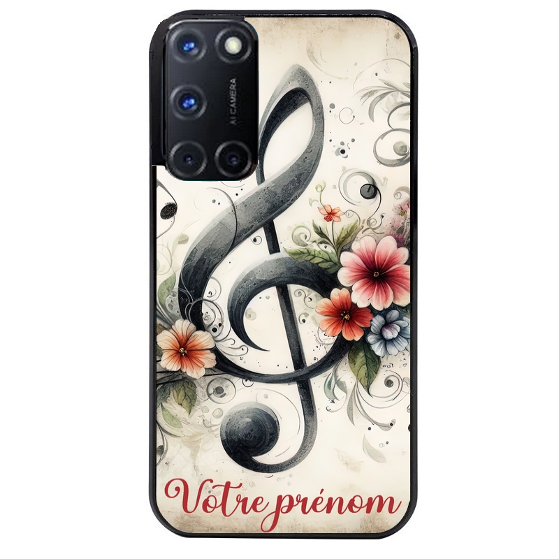 Coque noire taperso pour OPPO Reno 8 LITE avec motif musique cle sol personnalisee protection antichoc personnalisée