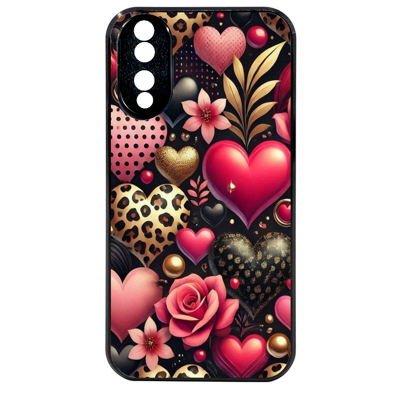 Coque noire taperso pour Honor 70 LITE 90 et LITE avec motif coeur et leopard protection antichoc personnalisée