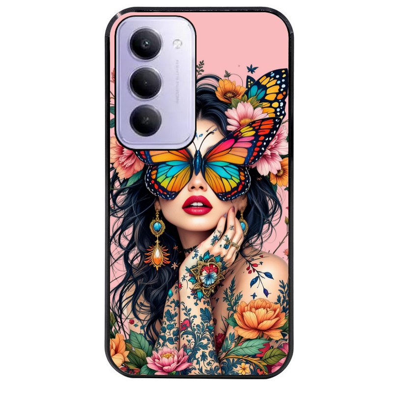 Coque noire taperso pour Redmi 15 4G et 5G avec motif femme papillon protection antichoc personnalisée