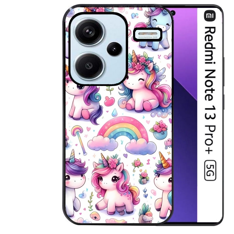 Coque noire taperso pour Redmi Note 13 PRO PLUS 5G avec motif licorne arc en ciel protection antichoc personnalisée