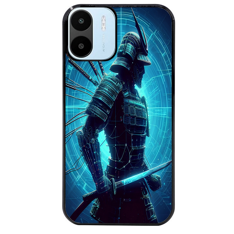 Coque noire taperso pour Redmi A1 et A2 avec motif samourai bleu protection antichoc personnalisée
