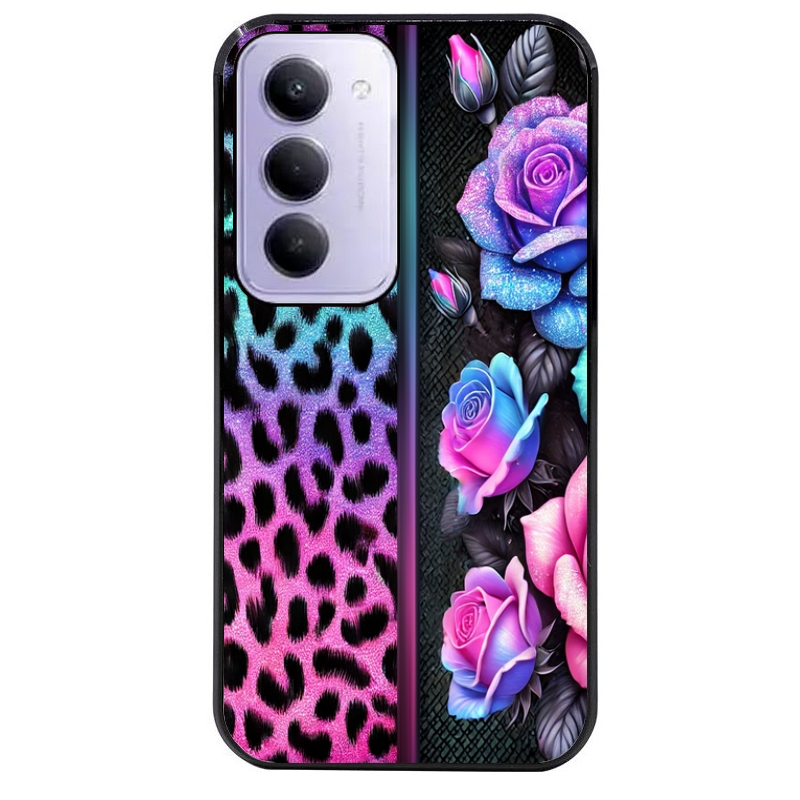 Coque noire taperso pour Redmi 15 4G et 5G avec motif leopard et fleur protection antichoc personnalisée