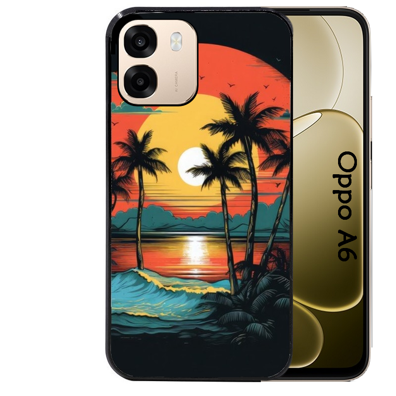 Coque noire taperso pour OPPO A6 A6X 4G et 5G avec motif hawaii palmier protection antichoc personnalisée