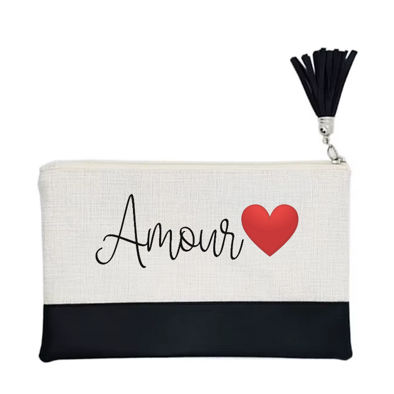 Pochette motif amour en toile et simili cuir