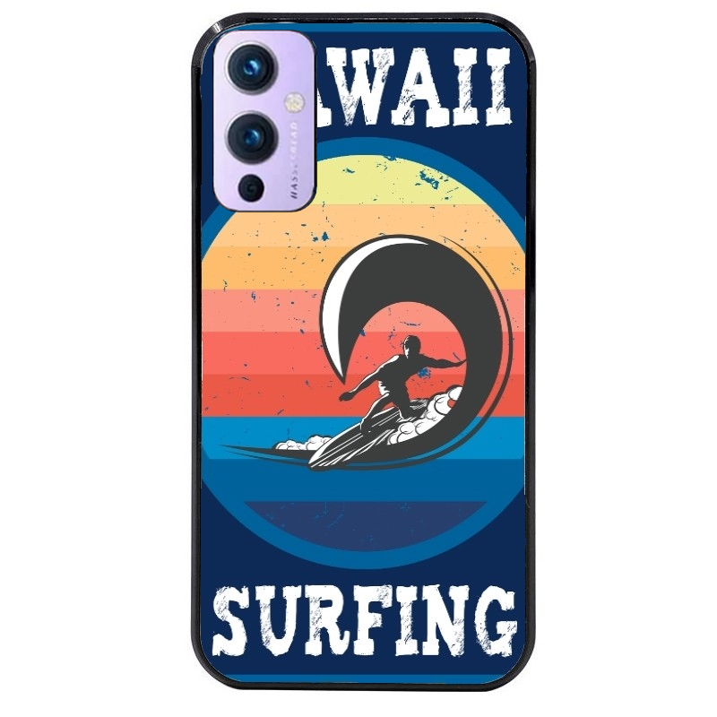 Coque noire taperso pour OnePlus 9 et 9 PRO avec motif hawaii et surf protection antichoc personnalisée