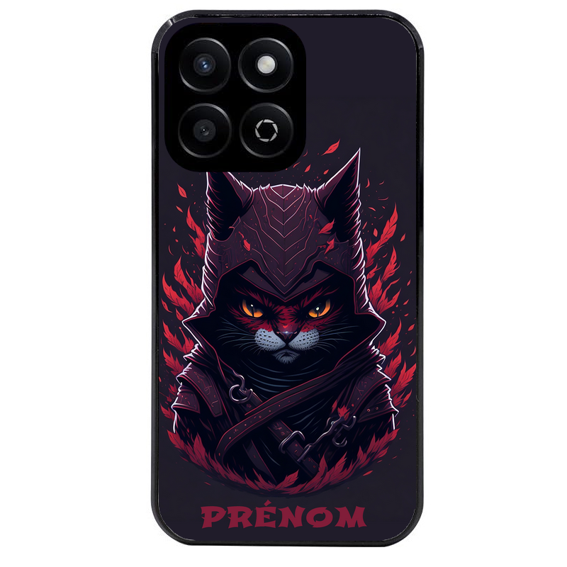 Coque noire taperso pour Honor 70 LITE 90 et LITE avec motif chat samourai personnalise protection antichoc personnalisée