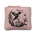 Porte monnaie personnalisé motif colibri line art rose clair en feutrine en feutrine