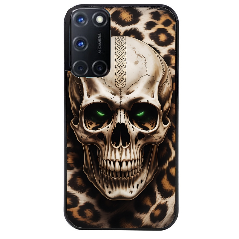 Coque noire taperso pour OPPO A72 4G avec motif tete de mort leopard protection antichoc personnalisée