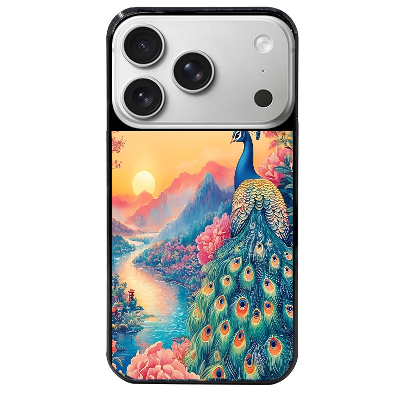 Coque noire taperso pour Iphone 17 17E AIR MAX PRO avec motif paon japan protection antichoc personnalisée