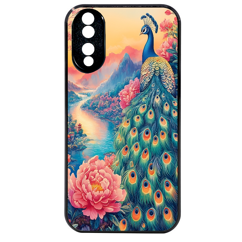 Coque noire taperso pour Honor 70 LITE 90 et LITE avec motif paon japan protection antichoc personnalisée
