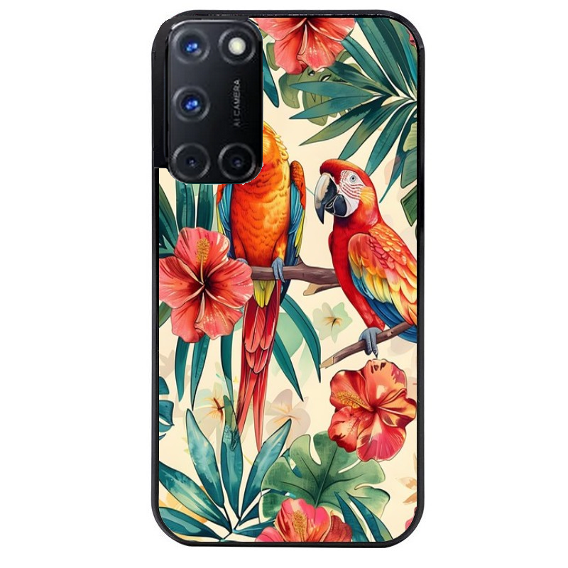 Coque noire taperso pour OPPO A72 4G avec motif perroquet et fleurs protection antichoc personnalisée