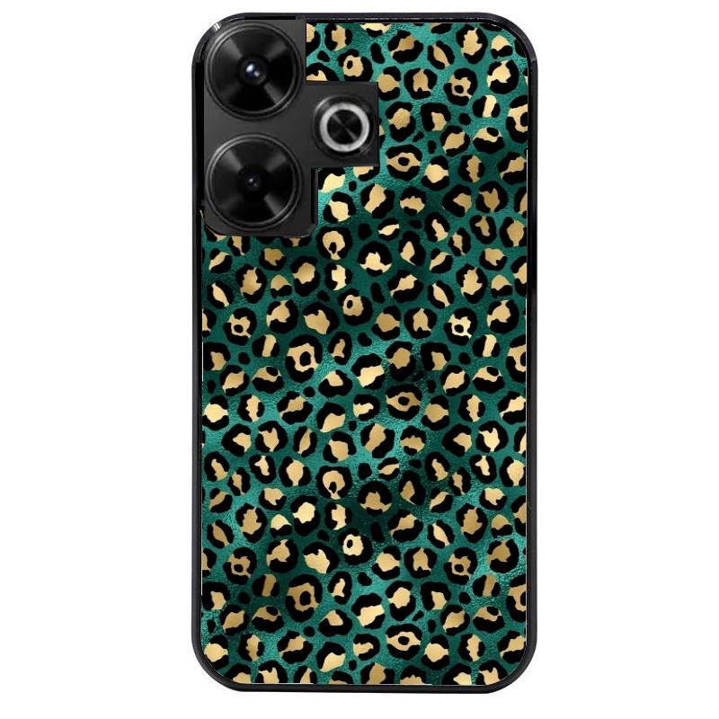 Coque noire taperso pour POCO M6 4G avec motif leopard vert protection antichoc personnalisée