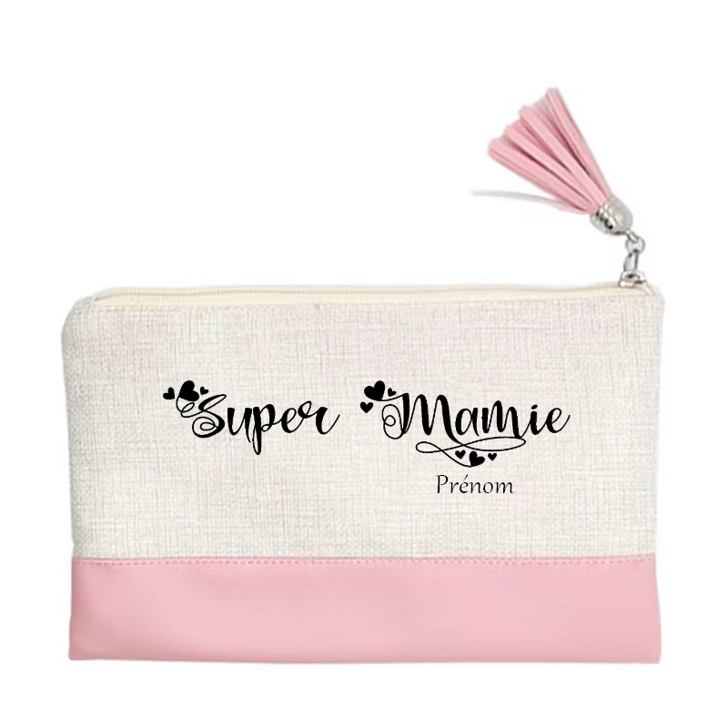 Pochette personnalisée motif mamie super en toile et simili cuir personnalisée