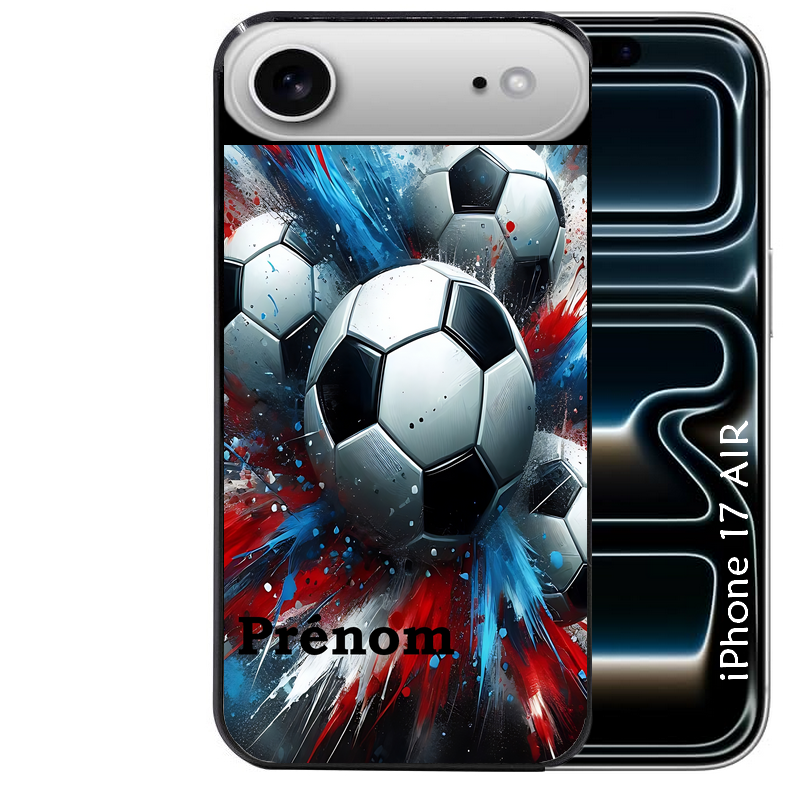Coque noire taperso pour Iphone 17 17E AIR MAX PRO avec motif foot tricolore personnalisee protection antichoc personnalisée