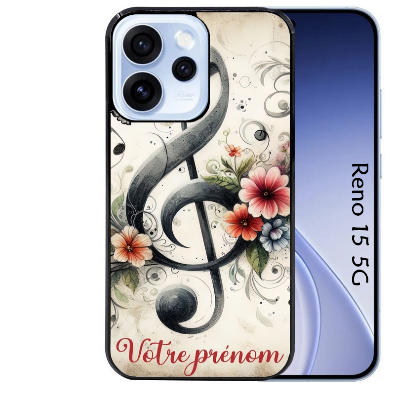 Coque noire taperso pour OPPO Reno 15 et F FS 5G avec motif musique cle sol personnalisee protection antichoc personnalisée