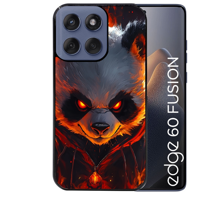 Coque noire taperso pour Moto Edge 60 et Neo Fusion Pro avec motif panda very angry protection antichoc personnalisée