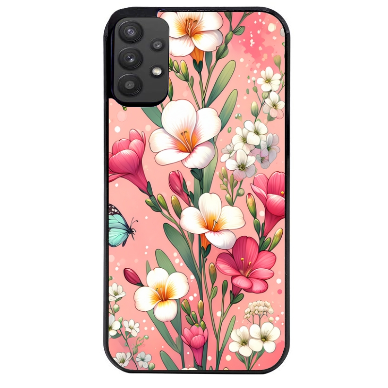 Coque noire taperso pour galaxy A22 A32 A52 A52S 4G 5G  avec motif fleur rose protection antichoc personnalisée