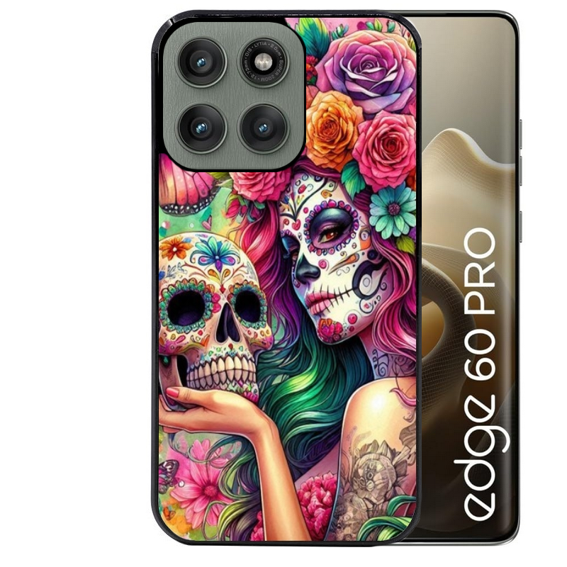 Coque noire taperso pour Moto Edge 60 et Neo Fusion Pro avec motif tete de mort calavera skull protection antichoc personnalisée