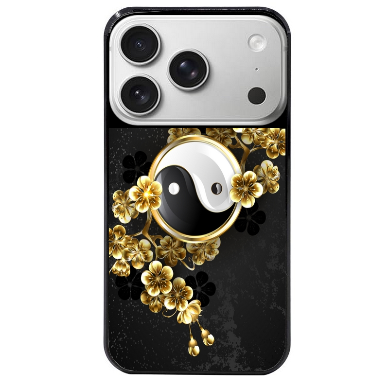 Coque noire taperso pour Iphone 17 17E AIR MAX PRO avec motif yin yang et fleur protection antichoc personnalisée