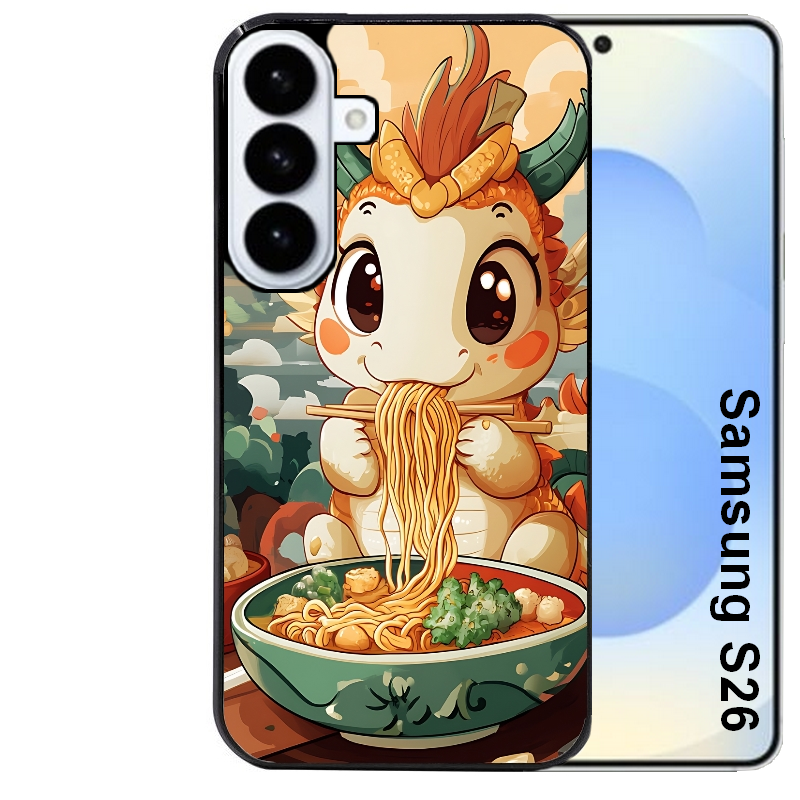Coque noire taperso pour galaxy S26 et PLUS ULTRA FE avec motif dragon ramen 3 protection antichoc personnalisée