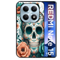 Coque noire taperso pour Redmi Note 15 et PRO PLUS 4G 5G avec motif mort mexicaine turquoise protection antichoc personnalisée