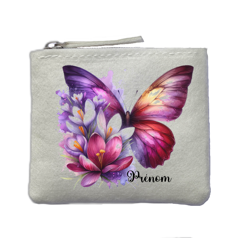 Porte monnaie personnalisé papillon pastel ivoire en feutrine en feutrine ivoire