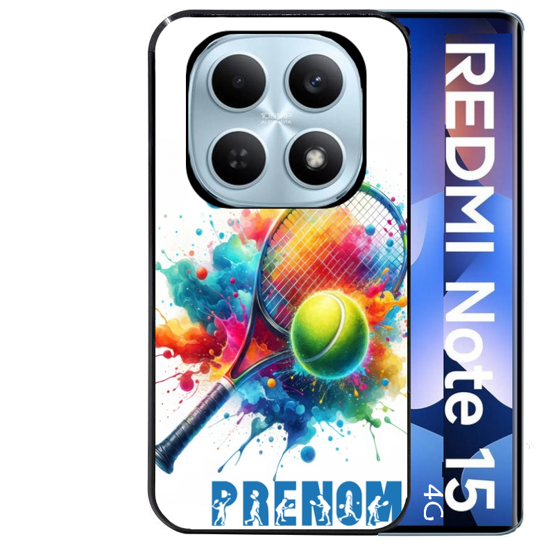 Coque noire taperso pour Redmi Note 15 et PRO PLUS 4G 5G avec motif tennis raquette personnalisee protection antichoc personnalisée