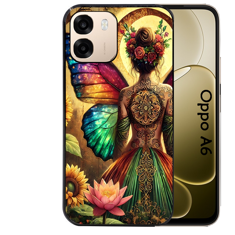 Coque noire taperso pour OPPO A6 A6X 4G et 5G avec motif fee et fleurs protection antichoc personnalisée