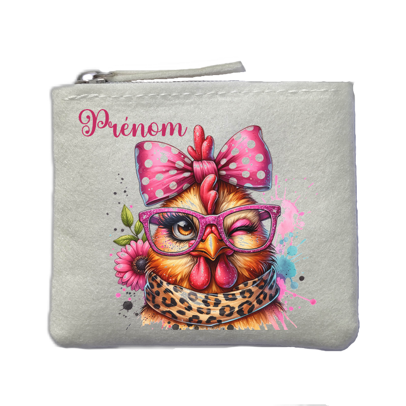 Porte monnaie personnalisé poulette ivoire en feutrine en feutrine ivoire