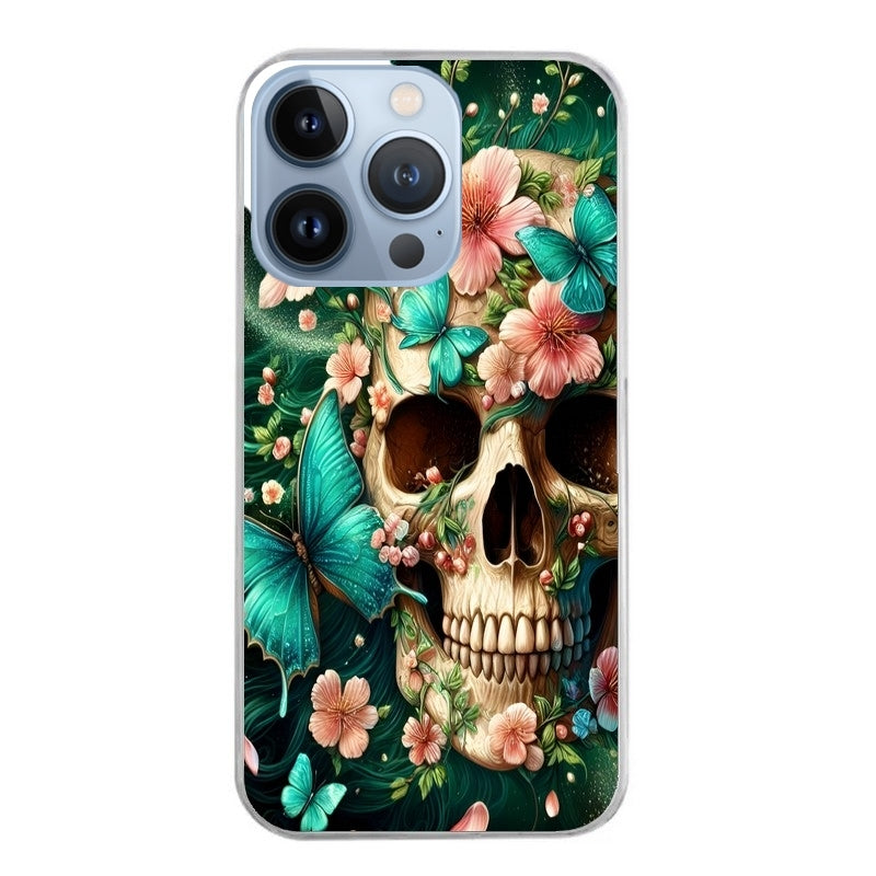Coque taperso pour Iphone 14 et PRO PLUS PRO MAX avec motif tete de mort skull printemps protection antichoc personnalisée