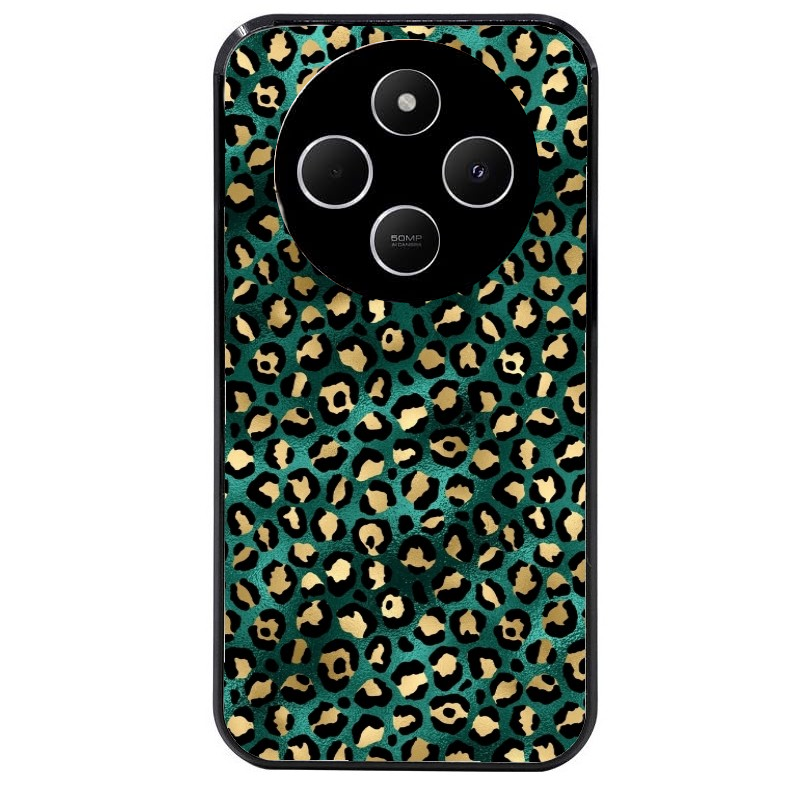 Coque noire taperso pour POCO C75 avec motif leopard vert protection antichoc personnalisée