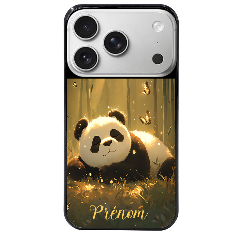 Coque noire taperso pour Iphone 17 17E AIR MAX PRO avec motif panda et papillon personnalisee protection antichoc personnalisée