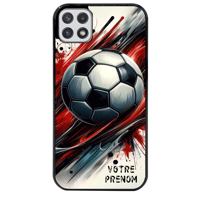 Coque noire taperso pour galaxy A22 A32 A52 A52S 4G 5G  avec motif ballon foot avec prenom protection antichoc personnalisée