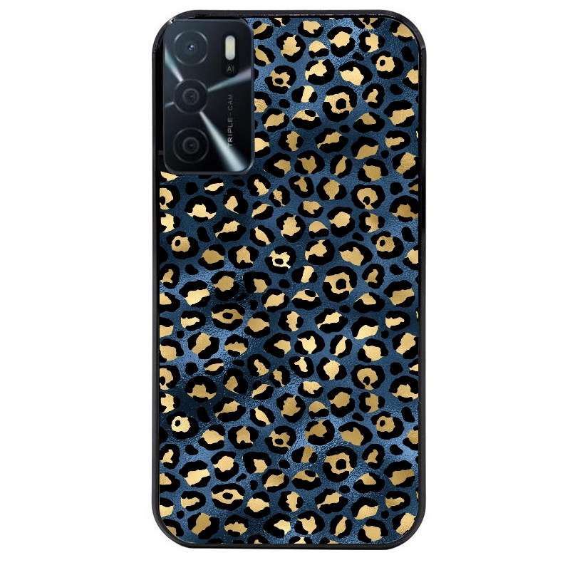 Coque noire taperso pour OPPO A16 et A16S avec motif leopard bleu protection antichoc personnalisée