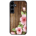 Coque noire taperso pour galaxy S25 et PLUS ULTRA FE EDGE avec motif bois avec fleur rose protection antichoc personnalisée