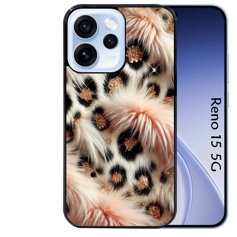 Coque noire taperso pour OPPO Reno 15 et F FS 5G avec motif effet fourrure leopard 1 protection antichoc personnalisée